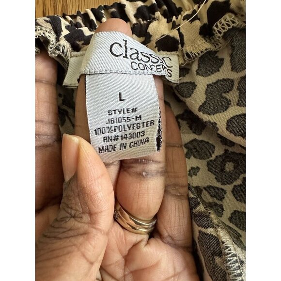 Classic Concepts Brown Beige Wide Leg Animal Print Belted Trouser Pants Office L - Picture 7 of 12